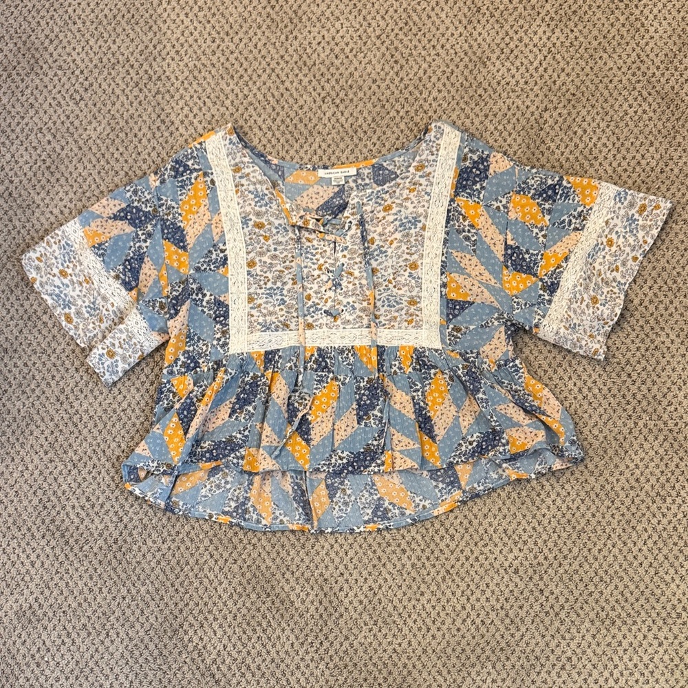 American Eagle Outfitters Blue and Yellow Kids Blouse